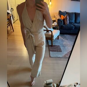 Reformation Cream Halter Jumpsuit